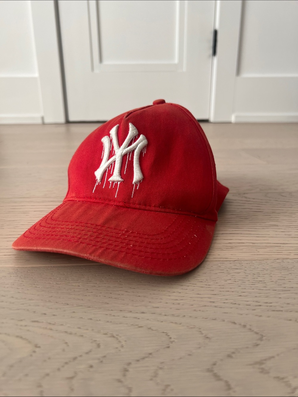 Red Kids Baseball Cap with White Drip Logo
